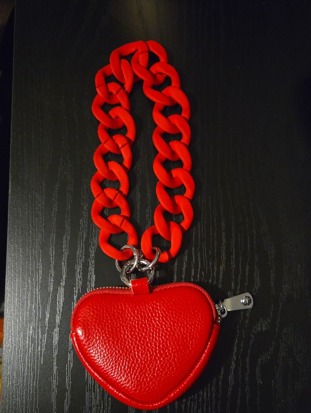 Red Heart Coin Purse with Chunky Chain Strap